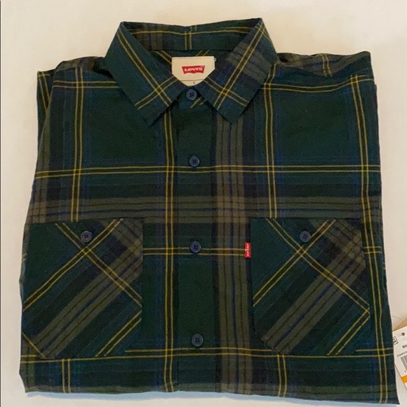 Levi/'s Mens Shirt Black Red Size M Tartan Plaid L//S Malden Button Down